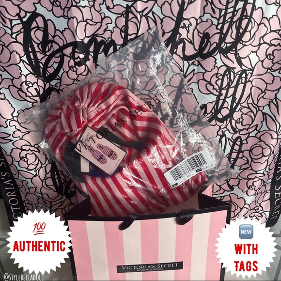 🆕Victoria’s Secret Classic Stripe Satin Sequin Embellished Bow Slipper - Picture 9 of 12